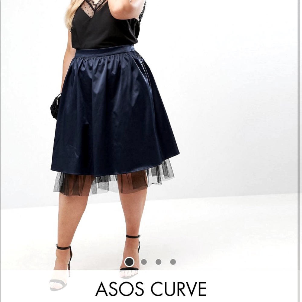 ASOS CURVE Structured satin pep hem midi skirt with tulle under layer.